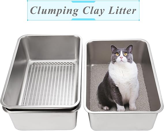 8 Sifting Cat Litter Box for Clumping Clay & Pine Pellets