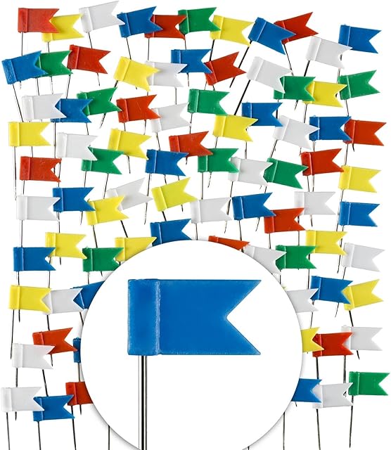100 pieces Marking flags in XXL pack; Marking flag pins in 5 colours for pinboard, maps & world maps (1 x 100 pieces)