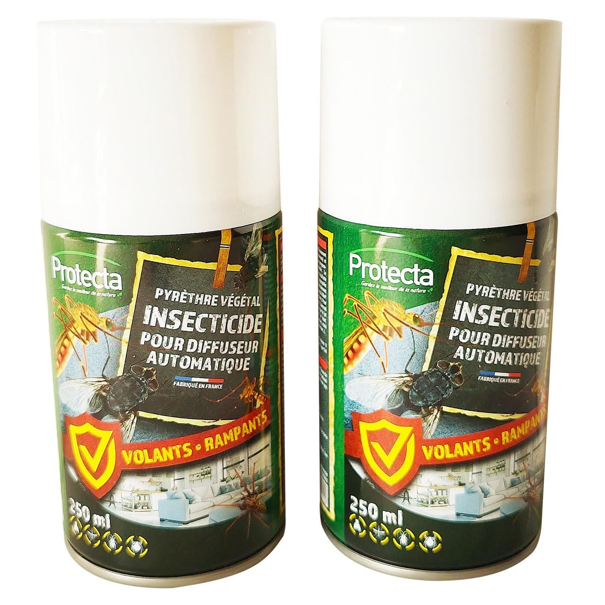 PROTECTA - Recharge Pyrèthre Anti Mouches & Anti Moustiques - Lot de 2 - Manuel ou pour diffuseur automatique