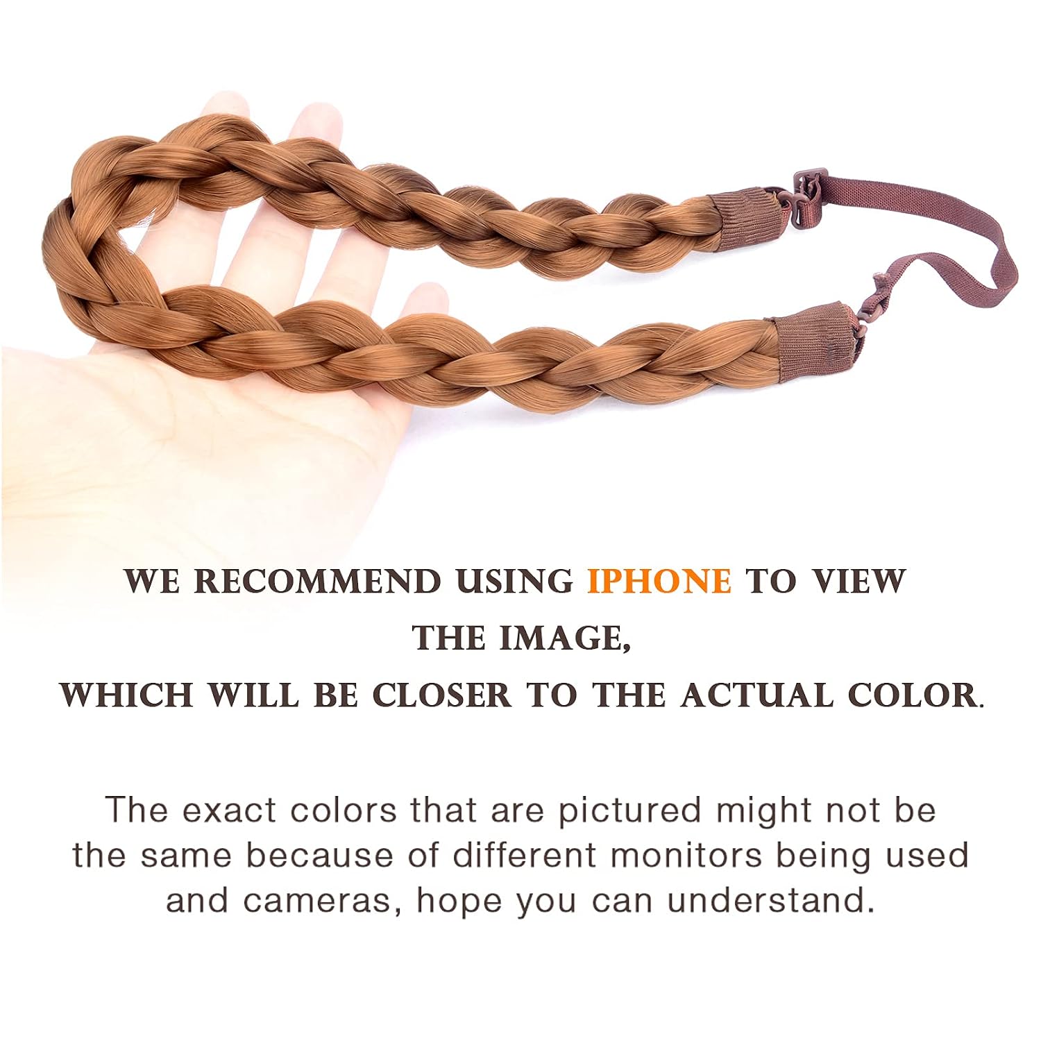 Chubby Narrow Synthetic Hair Braided Headband Classic Chunky Plaited Braids Elastic Stretch Hairpiece Women Girl Beauty accessory, 58g (Golden Red)