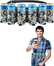 1 Beer Belt, 6 Bottle Holder or Beer Can Holder, Portable Belt, Adjustable Beer Bottle Carrier Wine Belt, for Camping, Bachelor Parties (Khaki Camouflage)