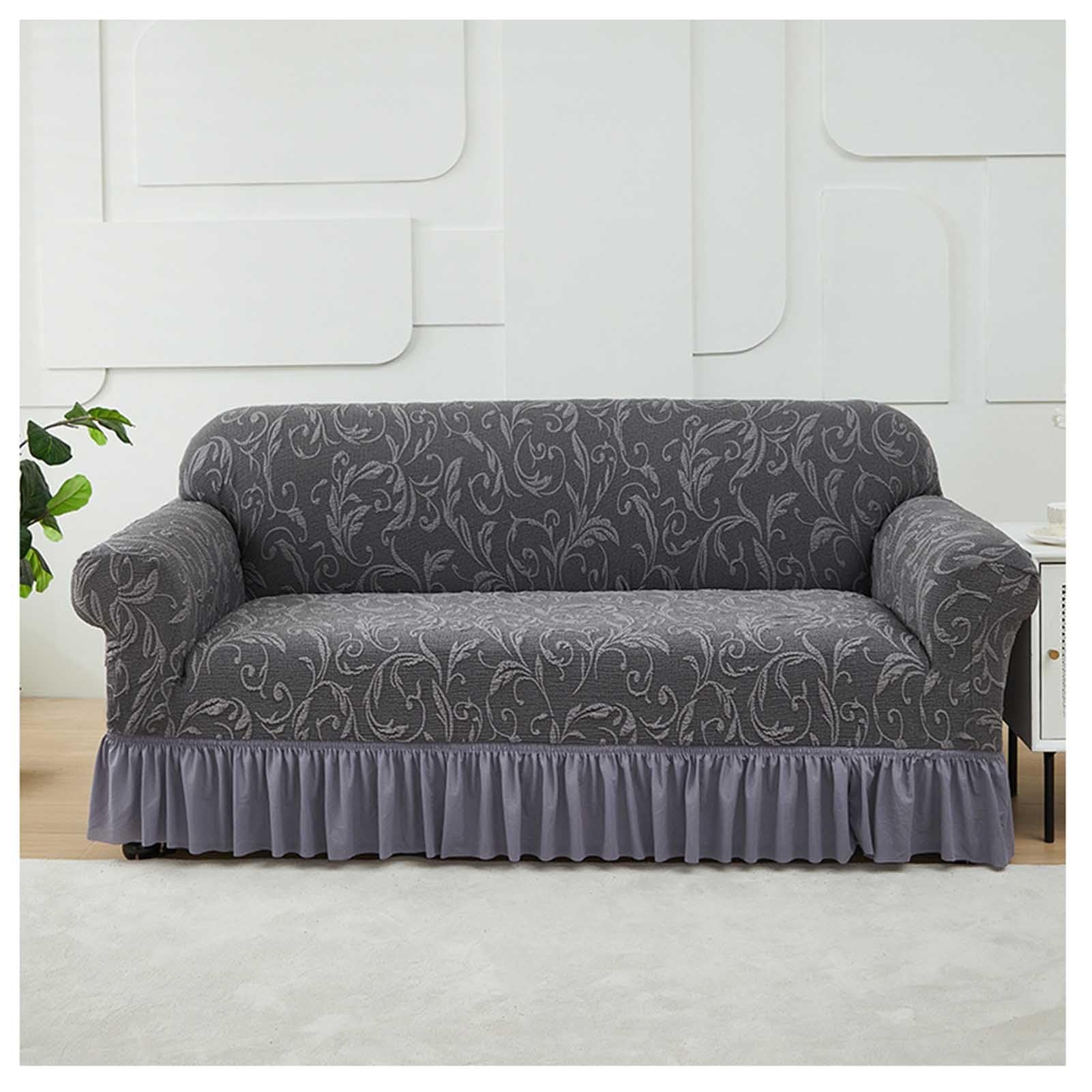 Vnook Grey Sofa Slipcover With Skirt, Elastic Non Slip Sofa Slipcover,Universal Armchair Sofa Slipcovers Couch Cover, Washable Furniture Protector(,235-300Cm)