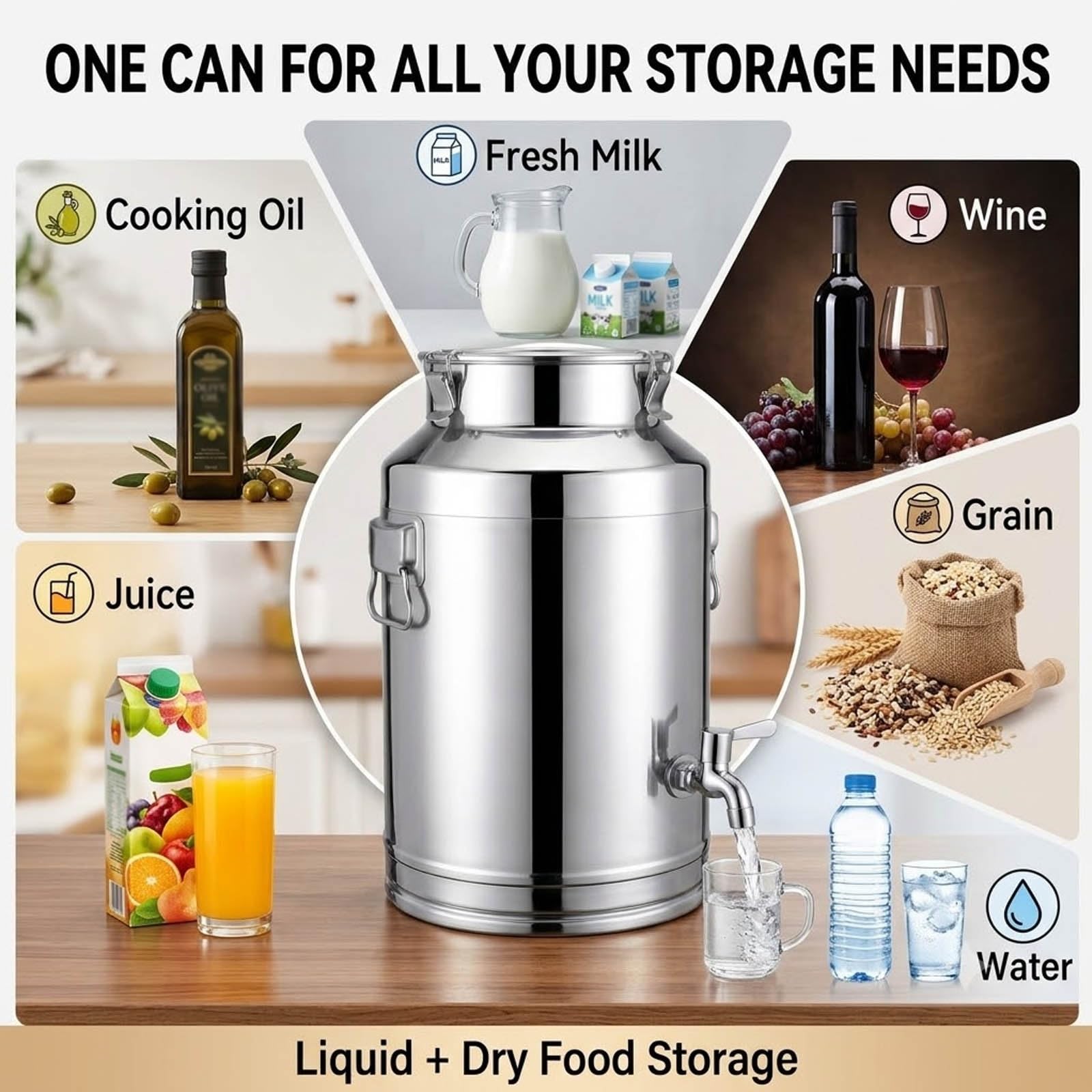 Dispenser bevande con rubinetto in acciaio inox 304 per olio e latte