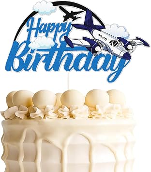 Airplane Birthday Cake Topper,Airplane Aircraft Plain Travel Themed Happy Birthday Cake Decor, Time Flies Kids Boy Girl Baby Shower Party Decoration