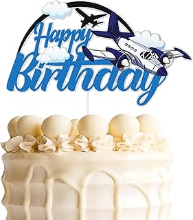 Airplane Birthday Cake Topper,Airplane Aircraft Plain Travel Themed Happy Birthday Cake Decor, Time Flies Kids Boy Girl Baby Shower Party Decoration