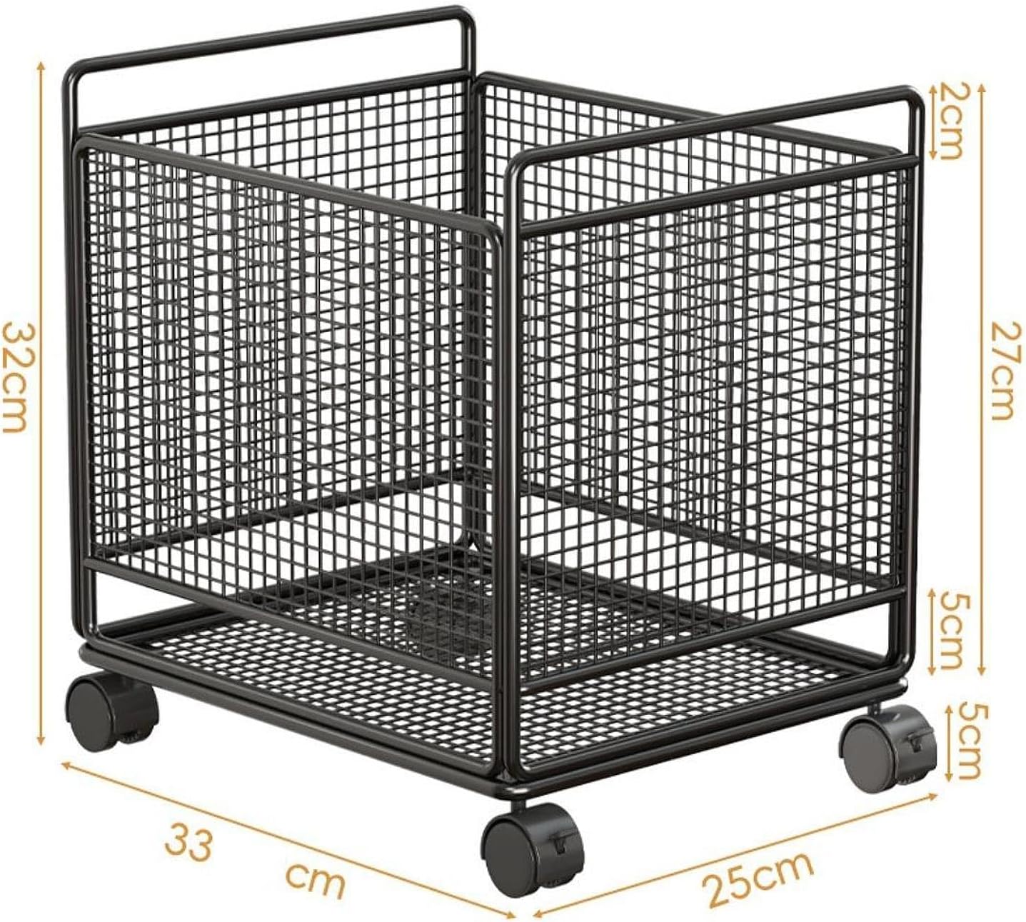 Laundry Basket Cart, Dirty Clothes Basket, Practical Metal Wire Rolling Laundry Hamper for Household Bedroom Bathroom, Black, M