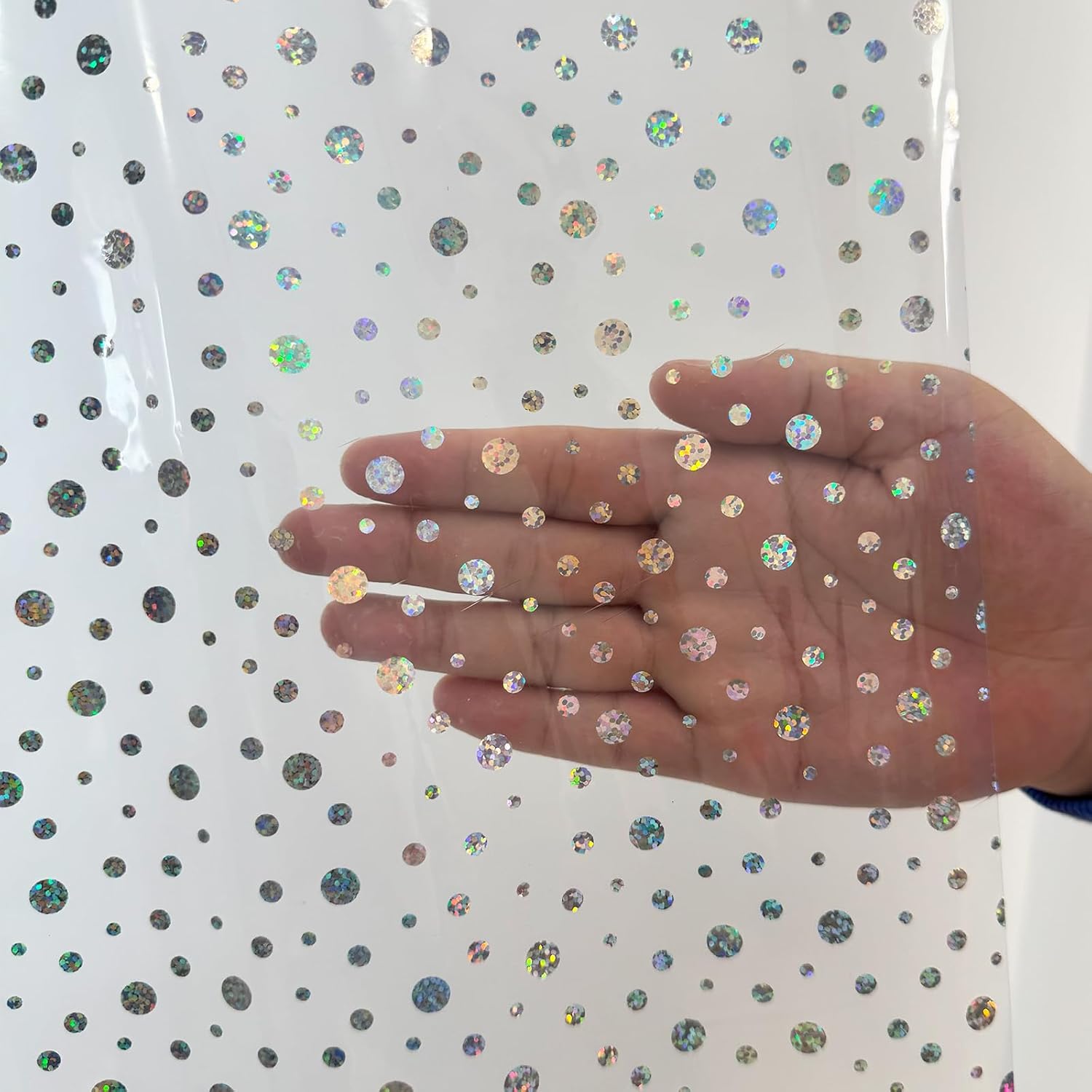 Holographic PEVA Shower Curtain Liner, Glitter Gem Pattern, 70 x 72 in | Waterproof Clear Plastic, 3 Bottom Magnets, 12 Rustproof Grommets, Color-Changing Effect, For Stalls and Tubs