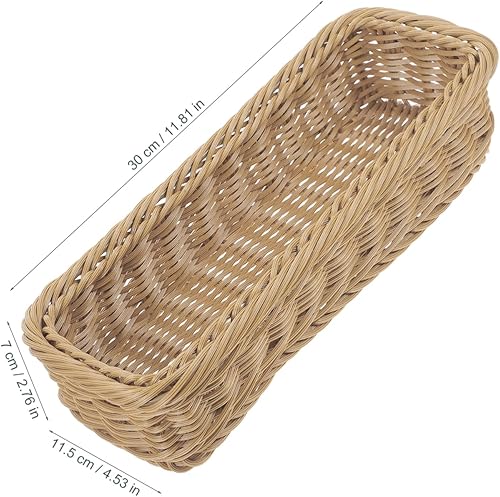Miniatura 2 de Cesta de almacenamiento de ratán, soporte para utensilios de cocina, cestas de almacenamiento rectangulares tejidas, bandeja de cubiertos de ratán,