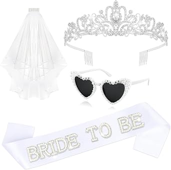 CAVETEE Bride To Be Sash and Crown, Bridal Shower Tiara and Sash Bachelorette Party Decorations for Women