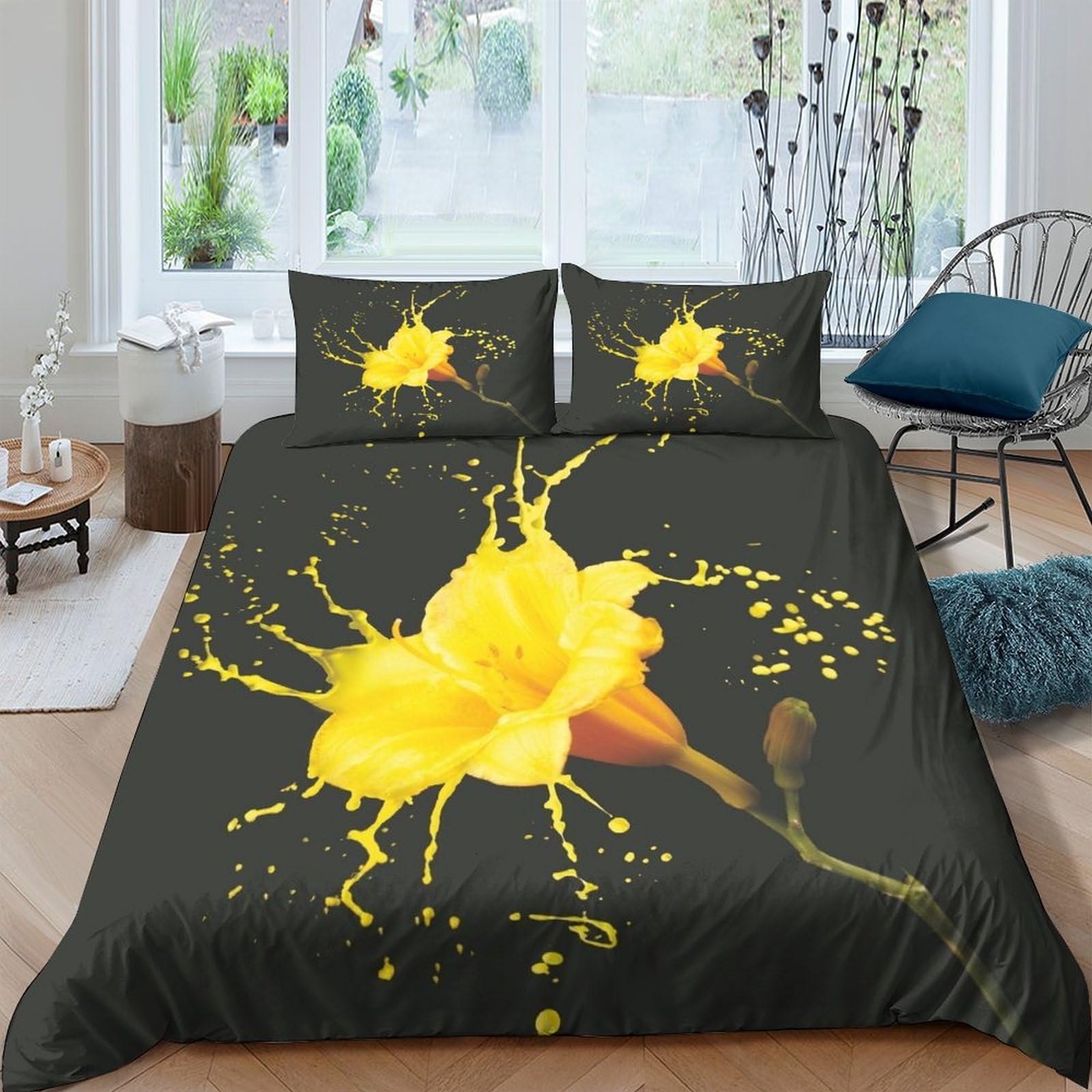 MXRMXR Flower Bedding Set for Kids Adult Teens, 3D Duvet Cover with Pillowcases, Soft Microfiber Quilt Cover with Zipper Closure 3 Piece Set King（220x240cm）