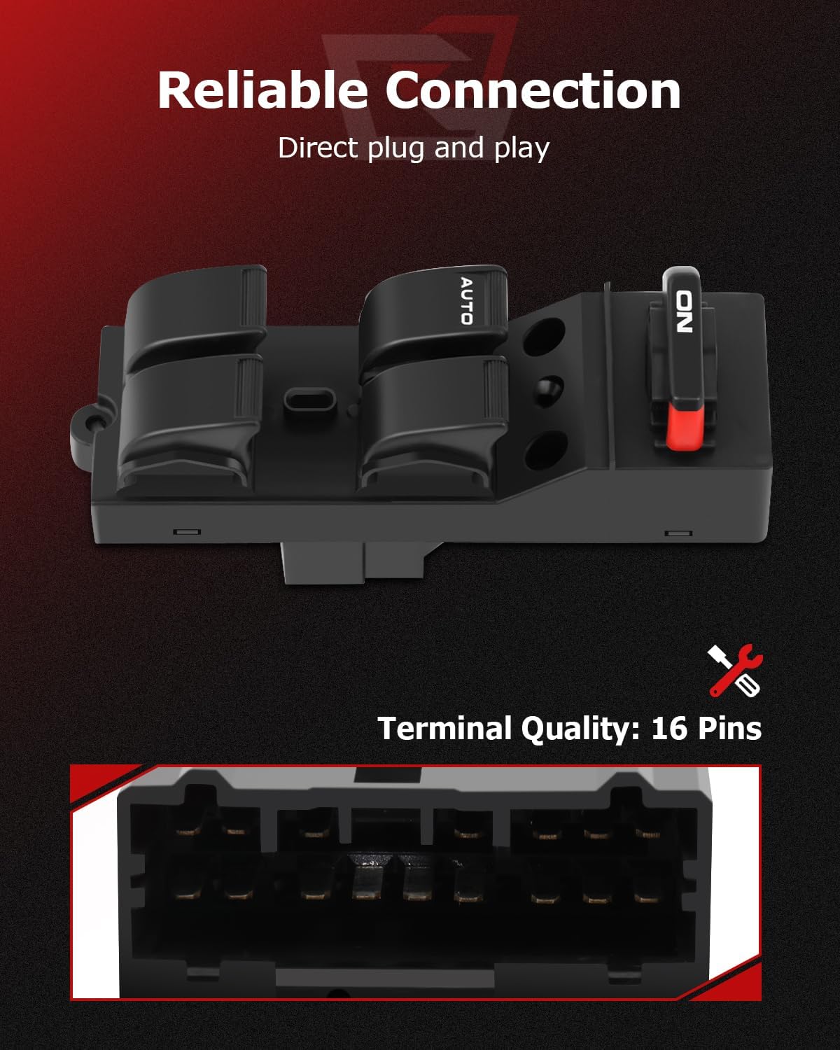 Power Window Switch Front Left Compatible 1996-2000 for Honda Civic CX EX HX LX Si 4 Door, Master Power Window Control Switch Replace 83593-S04-9500