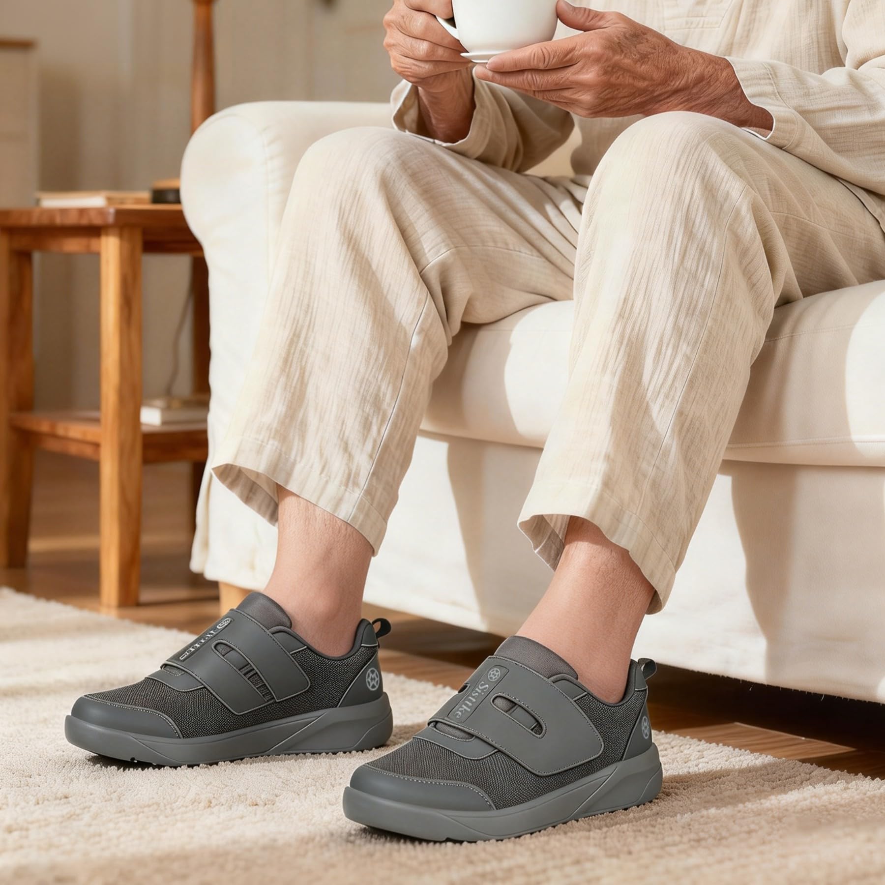 Sisttke Zapatos para diabéticos para hombre, puntera ancha, zapatos para caminar para ancianos hinchados, edema, neuropatía y alivio del dolor de pies