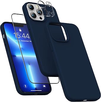 MXX for iPhone 13 pro Max Case - Soft Silicone Case with Screen Protector and Camera Lens Protector - Microfiber Lining Anti-Scratch Fullbody Protective Made for 13 pro Max Phone Case 6.7 Navy Blue