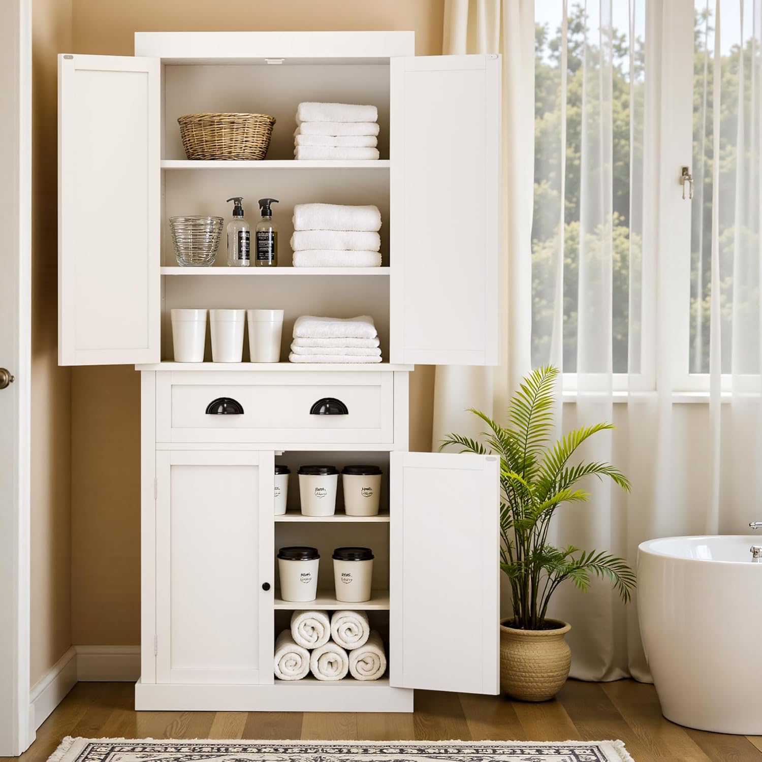 Homall 72" Pantry Storage Cabinet, Kitchen Freestanding Cupboard with Adjustable Shelves & Large Drawer, Tall Buffet Sideboard for Kitchen, Dining Room (White)