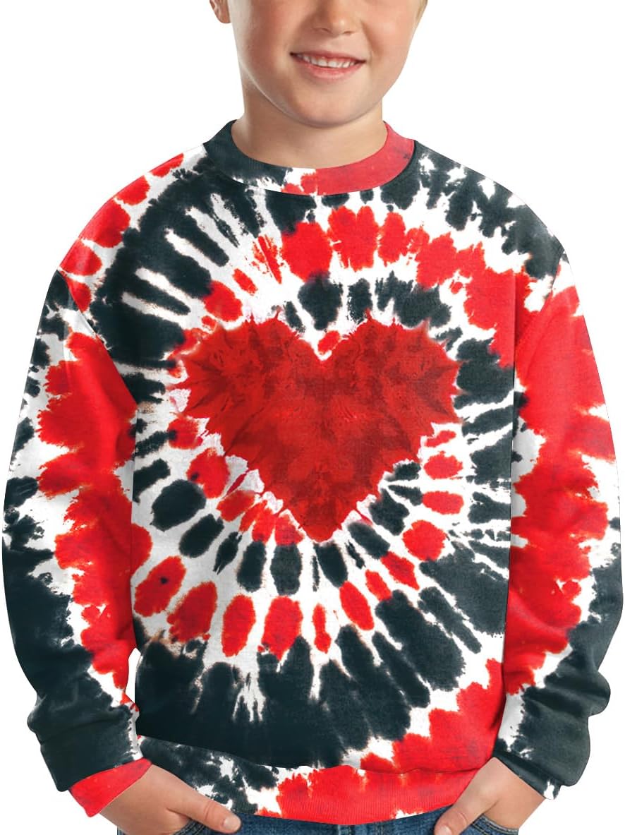 BesserBay Unisex Boys Girls Valentine's Tie Dye Heart Print Sweatshirt Cute Long Sleeve Pullover