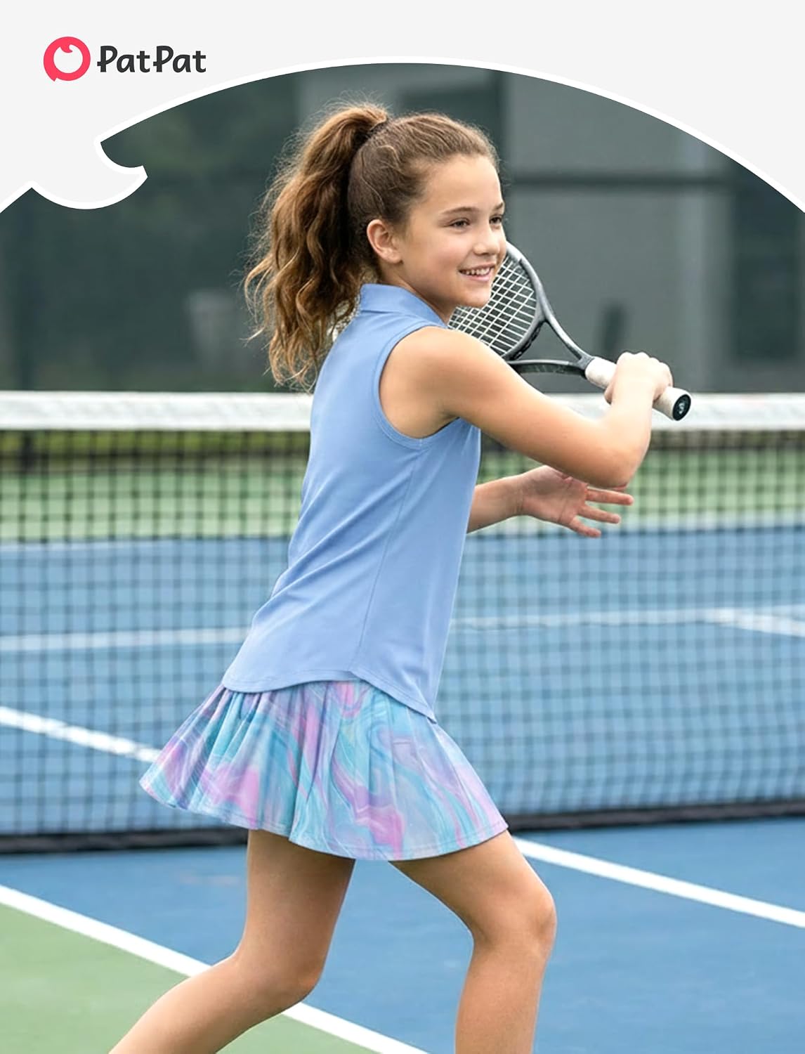 PATPAT Girls 2 Piece Skirt Sets 6-14 Years Sleeveless Polo Shirts and Skort Tennis Golf Outfits