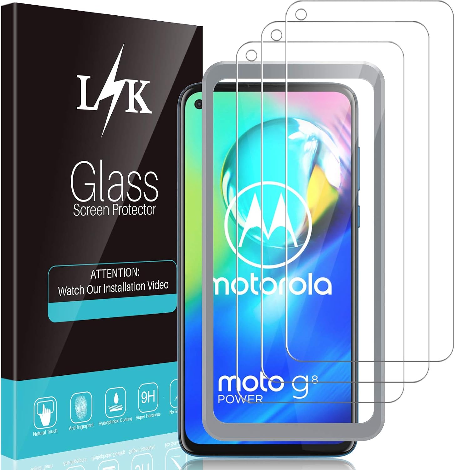 3 Pack LϟK Screen Protector Compatible for Motorola Moto G Power, Tempered Glass 9H Hardness Case Friendly HD Clear Film Bubble Free, Installation Tray - Gray