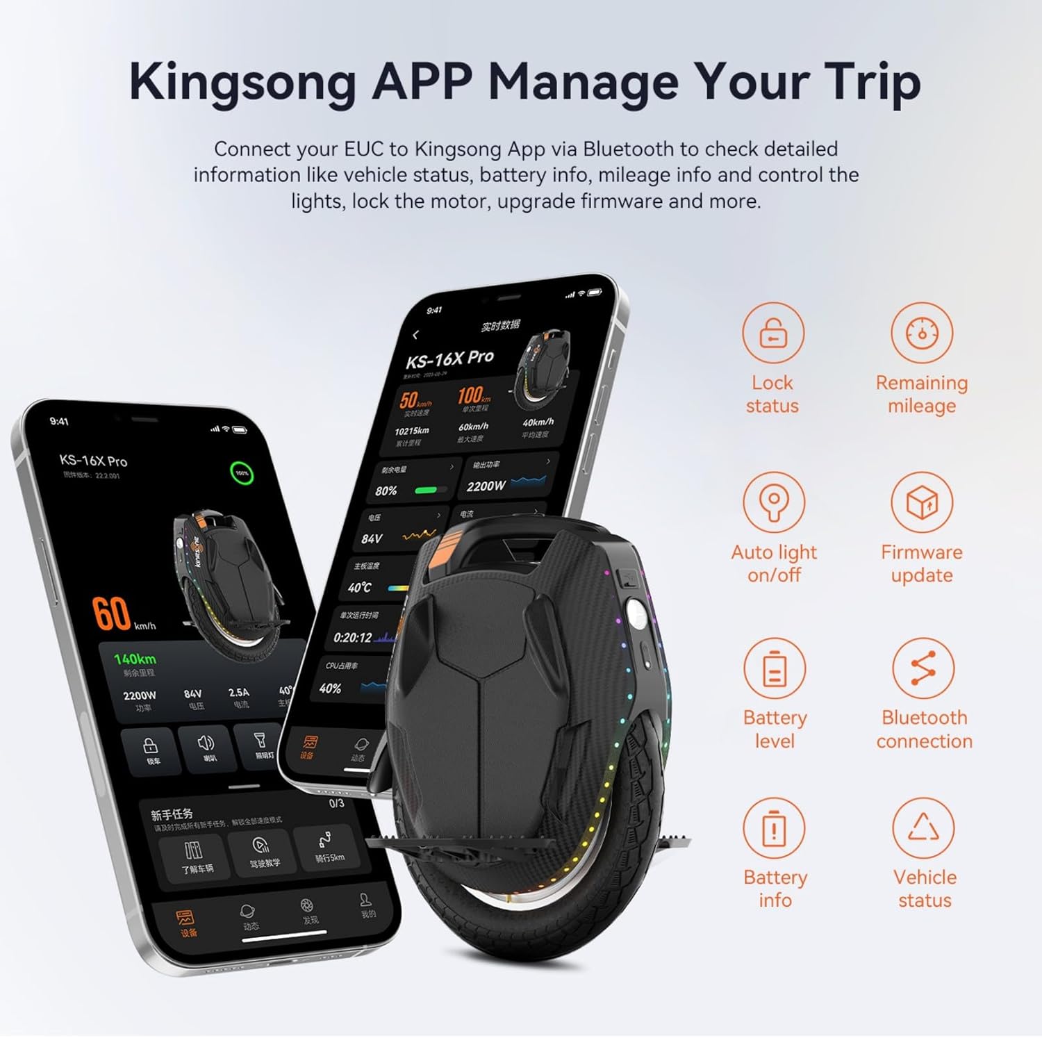 KINGSONG 16XPRO Electric Unicycle, 87-99mi Long Range & 4600W Peak Motor, UL2272 Certified Smart Electric Monowheel for Self-Balancing Unicycle for Adults Teens Commuting (Black)