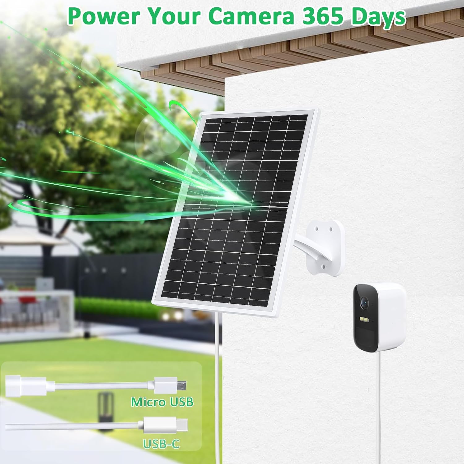 FUTUREZEN 13W Solar Panel for Eufy Camera, 5V USB/USB-C Solar Charger Compatible with Eufycam 2C/2C Pro/2/2 Pro/E20/E40/E, IP66 Waterproof, 360° Adjustable Mount, 7.2ft Charging Cable, 1 Pack