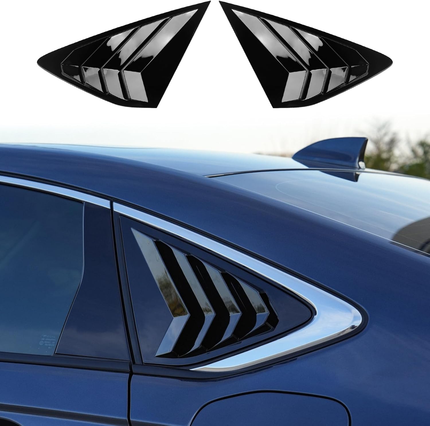 CKE 2pcs Compatible with Honda Accord 2026 2025 2024 2023 Accessories Sport Car Exterior Rear Side Window Louvers Air Vent Scoop Shades Cover Blinds -Bright Black
