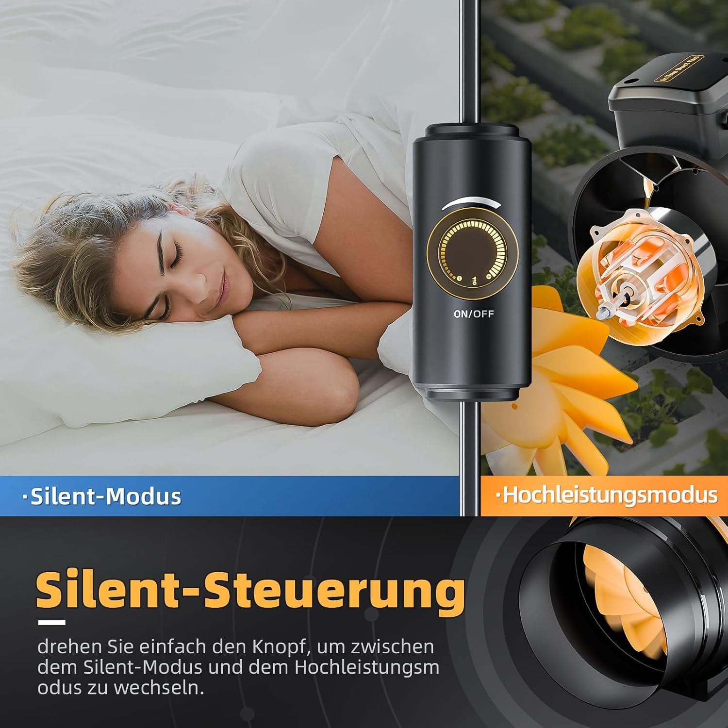 Rohrventilator 100 mm, Leise und Regelbar, Leistungsstark und Sparsam, Luftstrom 367 m³/h, Drehzahlregler inklusive, Überhitzungsschutz, für Gewächshaus und Belüftung