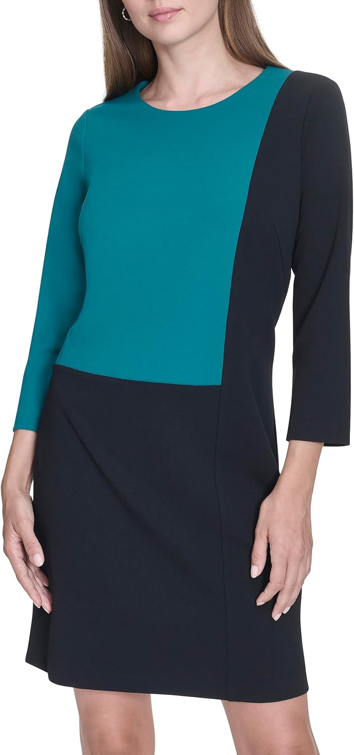 Halston Women's 3/4 Sleeve Round Neck Knee Length Dress