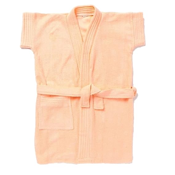 SAND DUNE Kids Baby Boy Terry Cotton Bathrobe Gown - Half Sleeves - Pocket - Waist Belt - Knee Length - 100% Terry Cotton Bathrobe Gown - Bath Robe for Children (Peach)