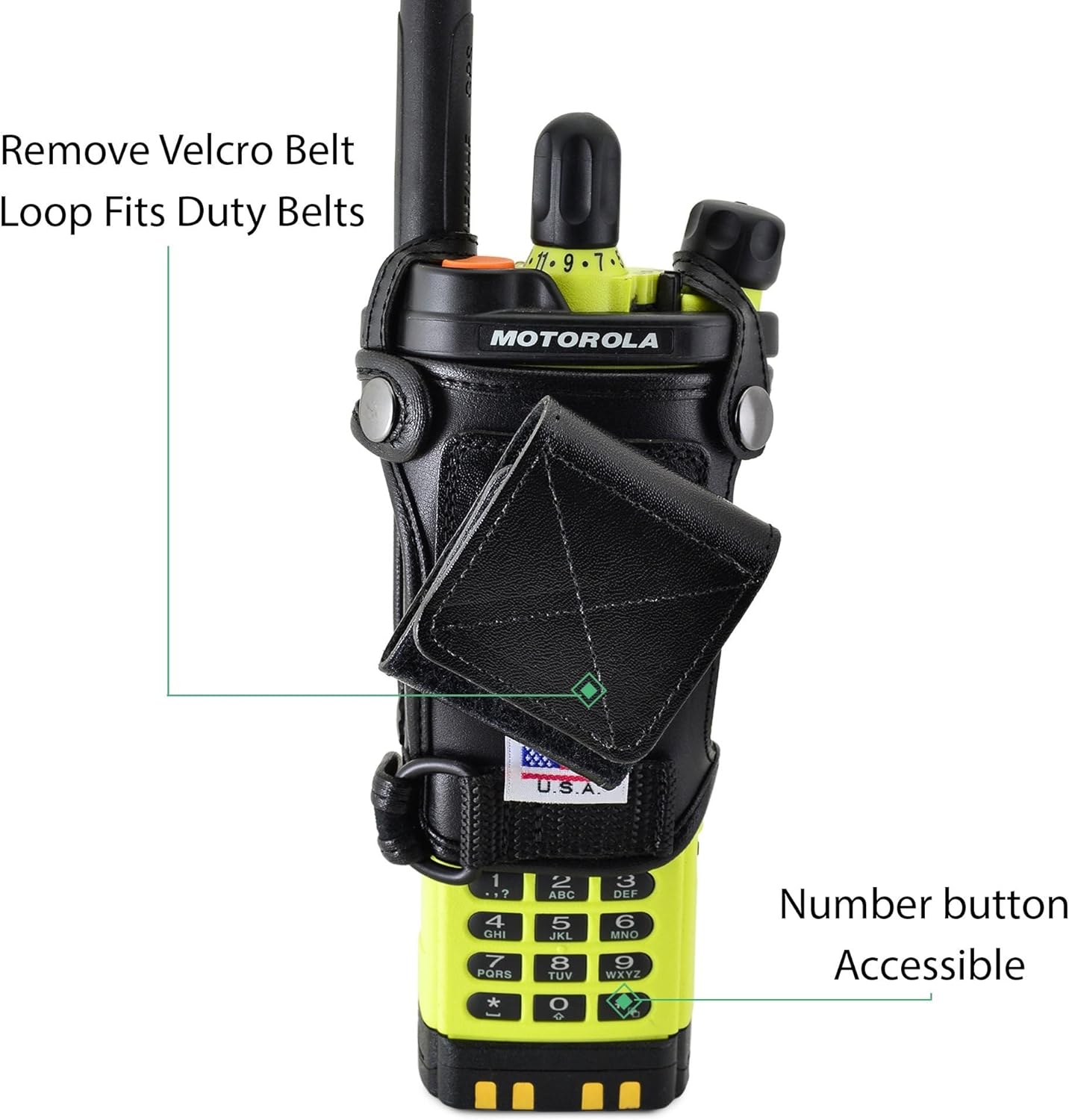 Turtleback Carry Holder for APX7000XE Fire and Police Two Way Radio Belt Clip Holster Case, Black Leather Pouch with Heavy Duty Rotating Ratcheting 2.25" Belt Loop