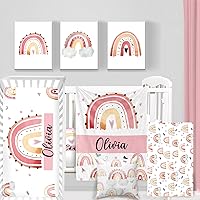 Vista 18 de Juego de ropa de cama personalizado para cuna de bebé, juego de 5 piezas para cuna de bebé, diseño de arco iris y diseño de arco iris, manta de bebé
