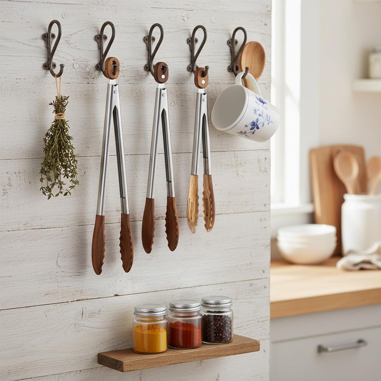 3 PcsTongs for Cooking with Wooden Tips, Stainless Steel Salad Tongs with Walnut Wood Tip, Nonstick Cooking Tongs and Salad Tong Wooden SaladTongs with Wood Tip (15inch 11.4inch)