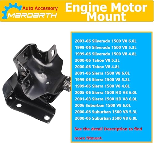 Miniatura 6 de Soportes de motor izquierdo y derecho 2 piezas para 99-06 Silverado Tahoe Sierra 1500 V8 4.8L 5.3L 6.0L, reemplazar OE A2909 A2909