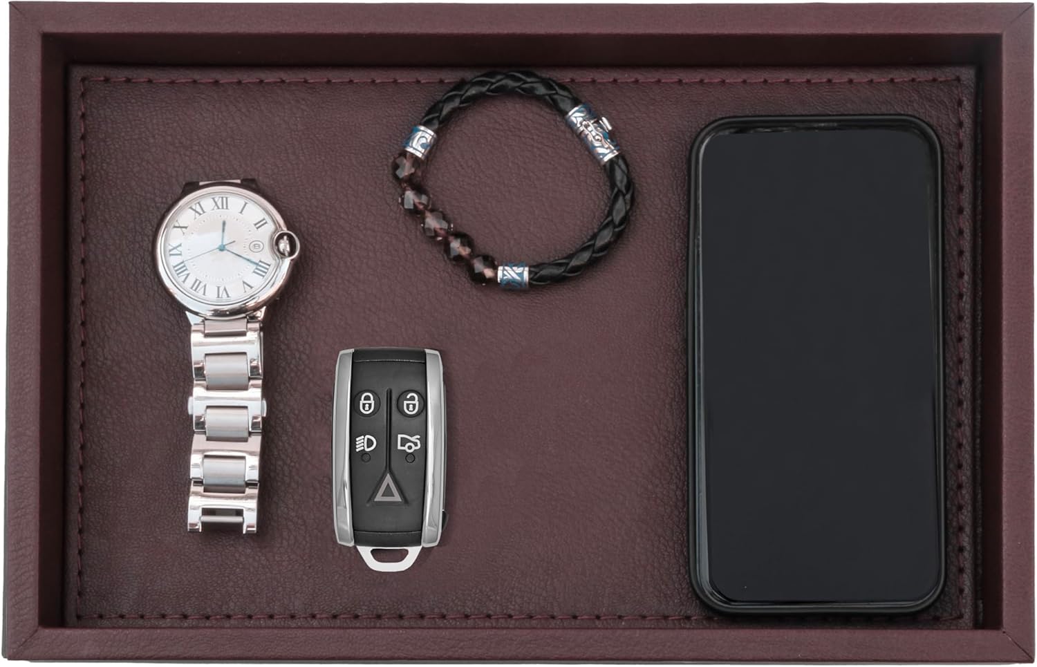 MOENA Faux Leather Tray – Elegant & Versatile Organizer for Home, Office, and Yacht (Matte Burgundy, Small)