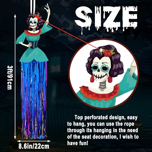 Miniatura 4 de 6 decoraciones del Día de los Muertos de 3 pies de diámetro de los muertos colgantes de calavera de azúcar, decoración mexicana, fiesta de