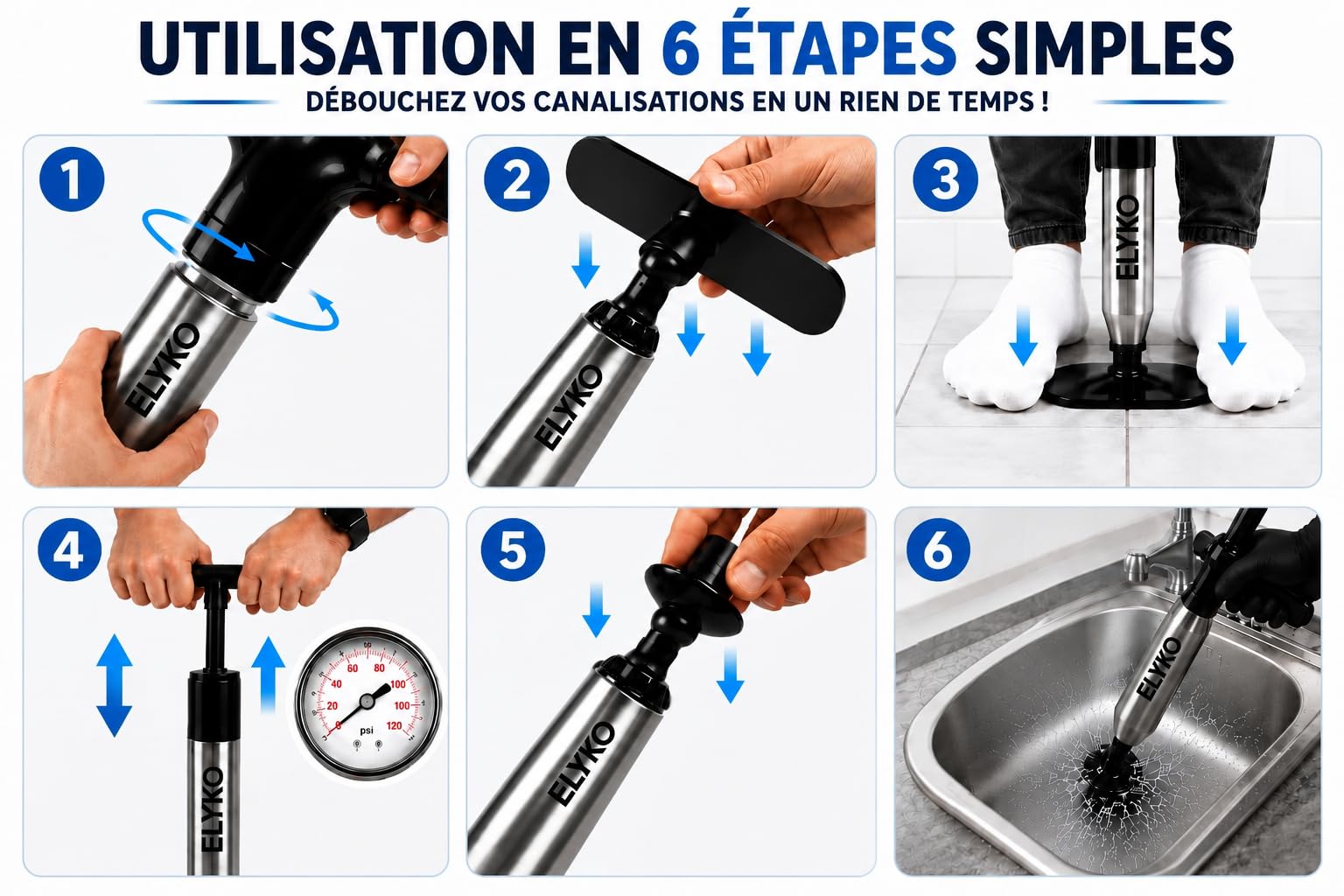 Déboucheur WC & Canalisations Haute Pression 8 Bars Réutilisable