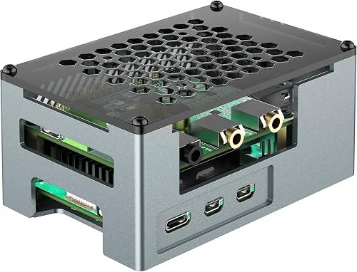 Aluminum Alloy Case for Raspberry Pi 5 with 3510 PWM Fan & Heatsink - Compatible with DAC/DAC PRO/AMP/AMP PRO/RS485&CAN HAT and Expansion Boards