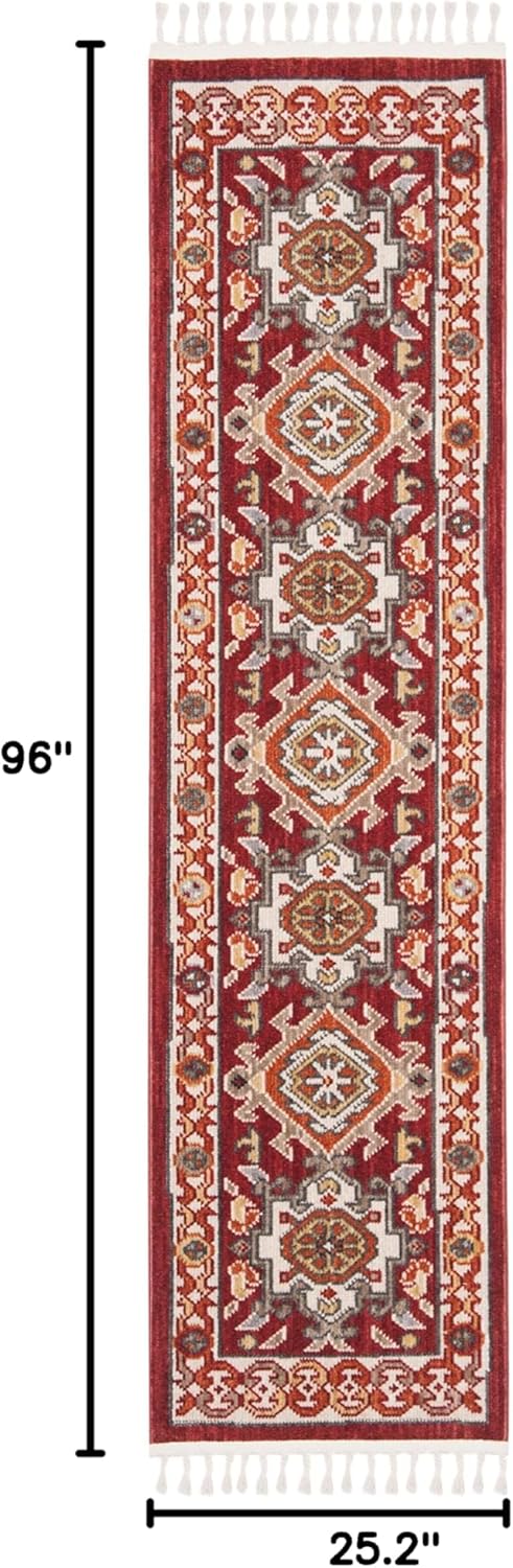 SAFAVIEH Farmhouse Collection 2'1" x 8' Ivory/Red FMH825A Oriental Tribal Tassel Runner Rug