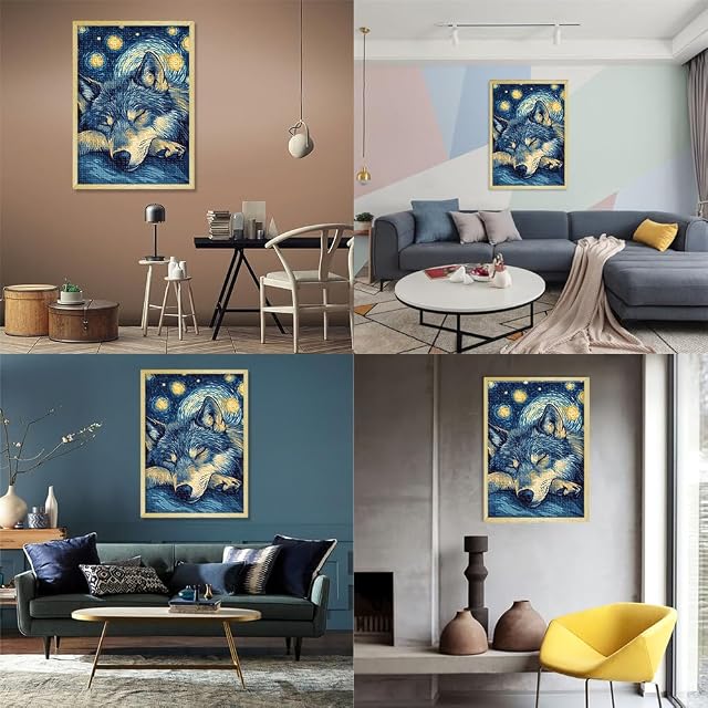 Foto 6 de 6 de Lobo en la Noche Estrellada Puzzles de 1000 Piezas para Adolescentes Juegos Divertidos para la Familia…