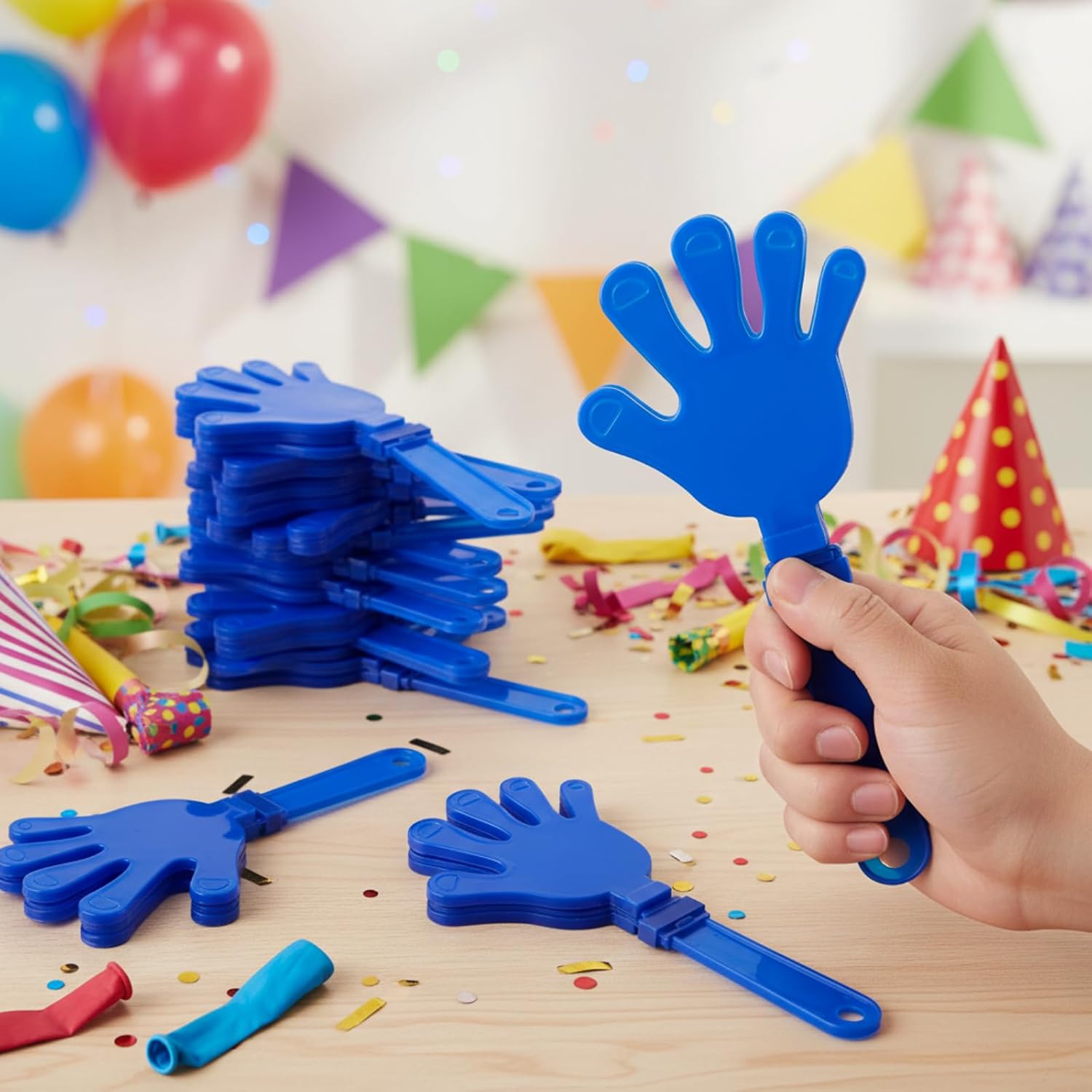 Junkin 48 Pcs Hand Clappers Bulk 7. 5 x 3. 5 Inches Noise Makers Party Favors Clapping Noise Maker Clacker for Birthdays Game Prizes Rewards Football Sporting Events Cheers Supplies (Blue)