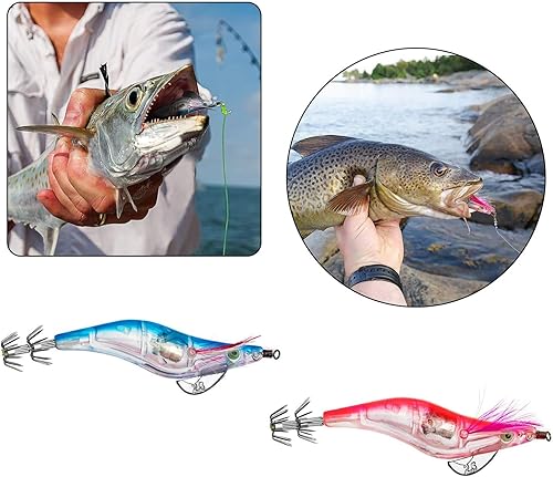 Miniatura 4 de Paquete de 4 señuelos de pesca LED, señuelos de pesca LED para disminuir la velocidad con ganchos Mustad agua dulce y salada, pececillo de Jerkbait
