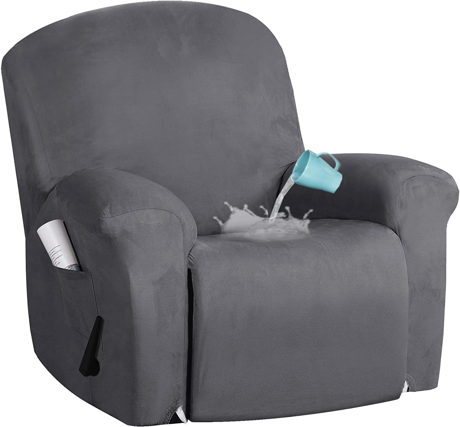 Waterproof Repellent Recliner Chair Cover, 4 Piece Manual Recliner Cover with Release Pull Handle Hole Soft Reclining Armchair Slipcover (Brown)