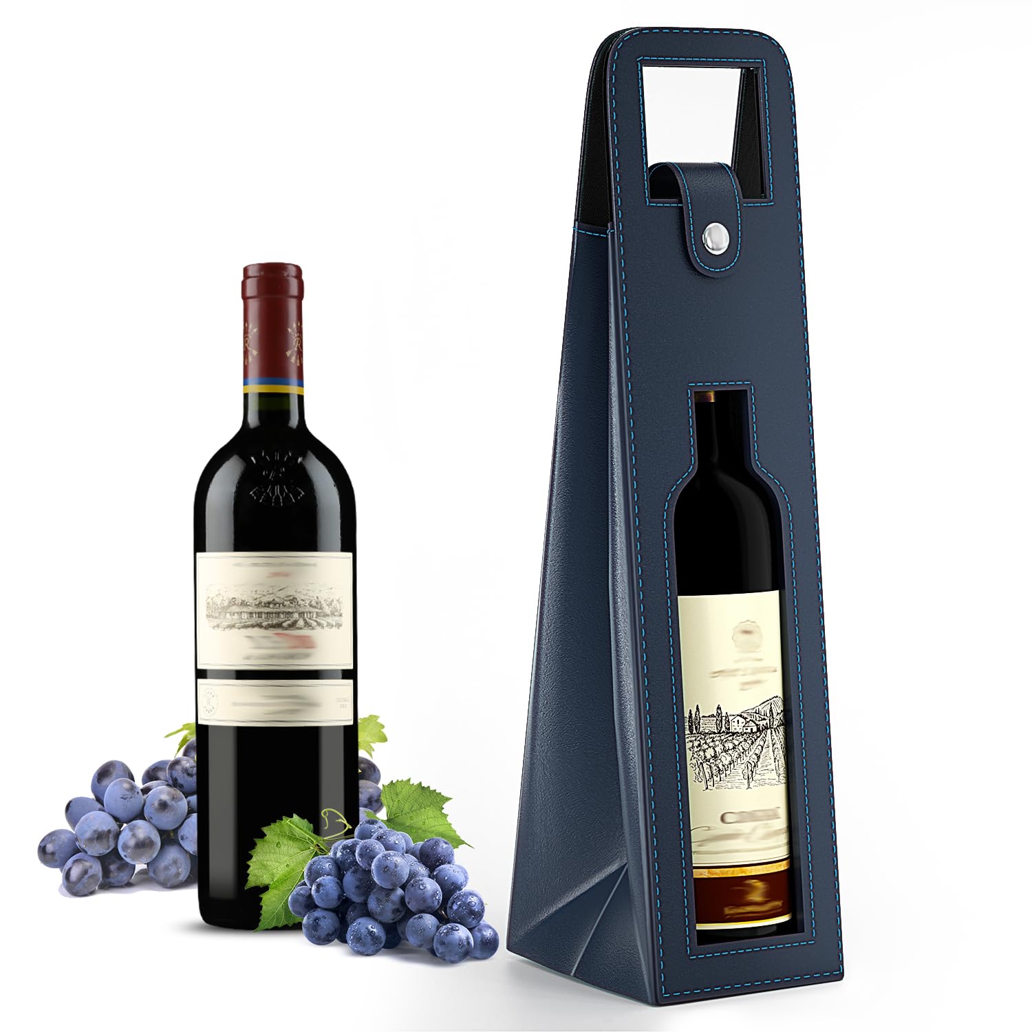 RYDDOY Sac cadeau pour vin, sac fourre-tout réutilisable en cuir pour bouteille de champagne et bière pour anniversaire, mariage, pique-nique, cadeaux de Noël (bleu)