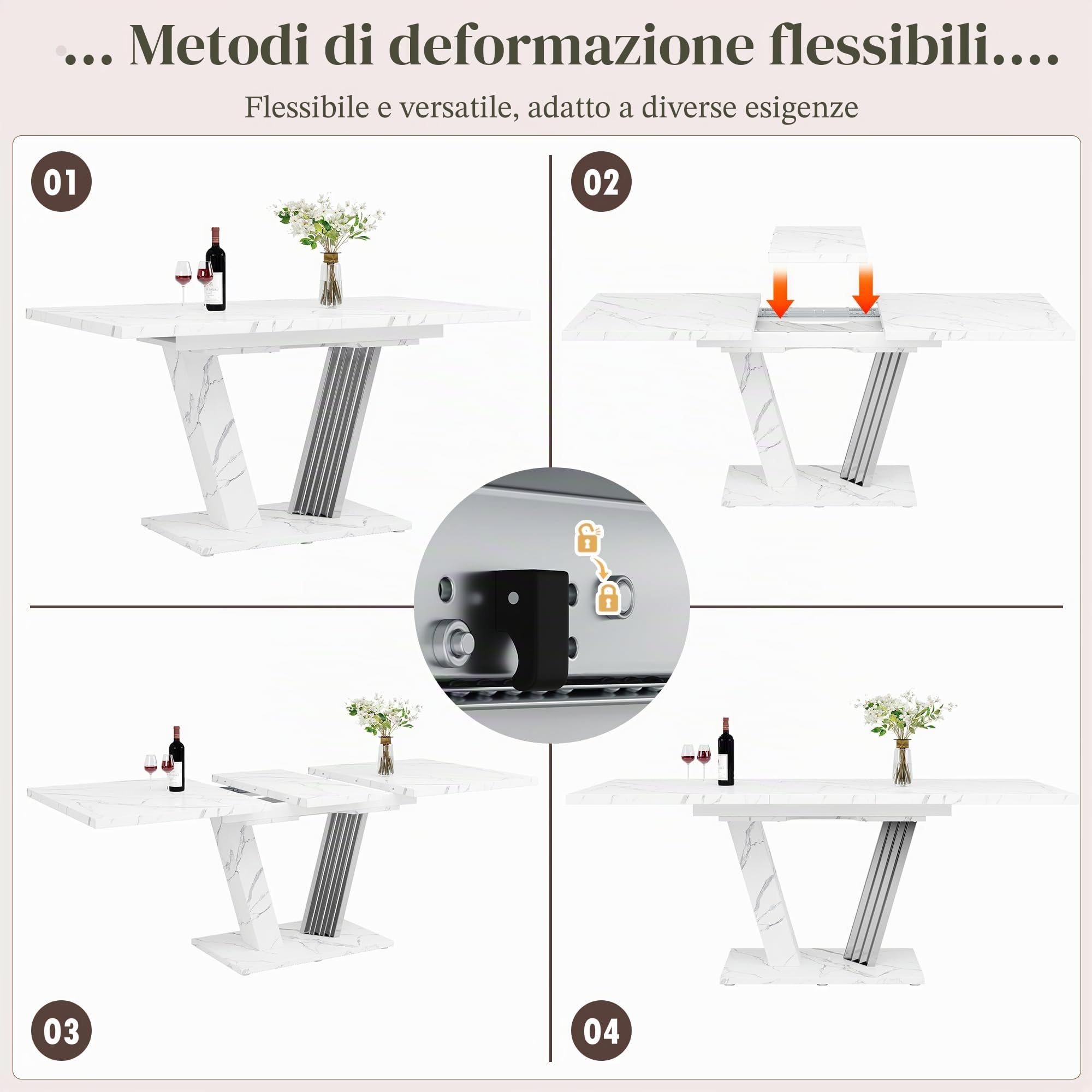 Kebnor Tavolo allungabile 120 – 160 x 80 x 76 cm – Tavolo da cucina con foglia estraibile e struttura a farfalla per cucina e soggiorno (bianco)