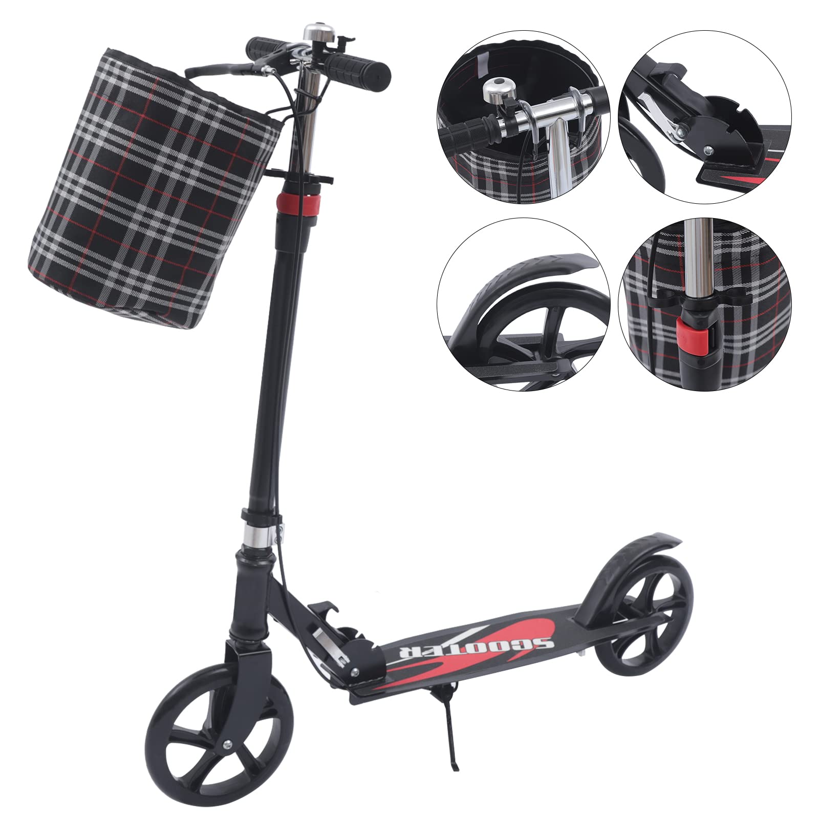 Monopattino Pieghevole con custodia,Monopattini a spinta Cityroller Scooter Ruote da 210 mm PU Big Wheel,Regolabile in Altezza,Monopattino per Adulti e Bambini fino a 100 kg