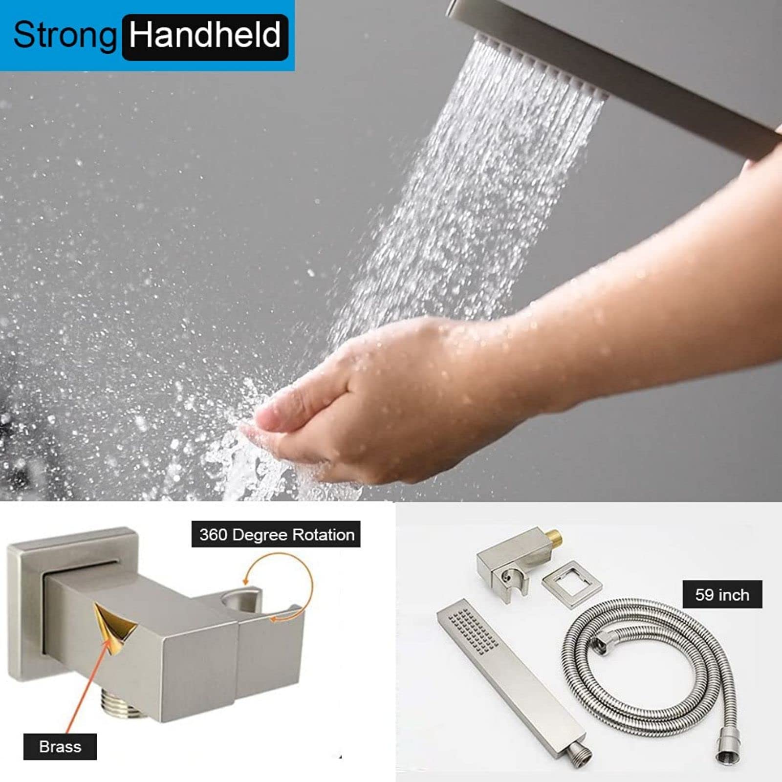 Rubinetti, Rubinetto/Secchiello, Set di rubinetti per doccia a LED, Set combinato doccia a incasso, Set combinato miscelatore pioggia con soffione doccia a pioggia da 12 pollici montato a soffitto, D