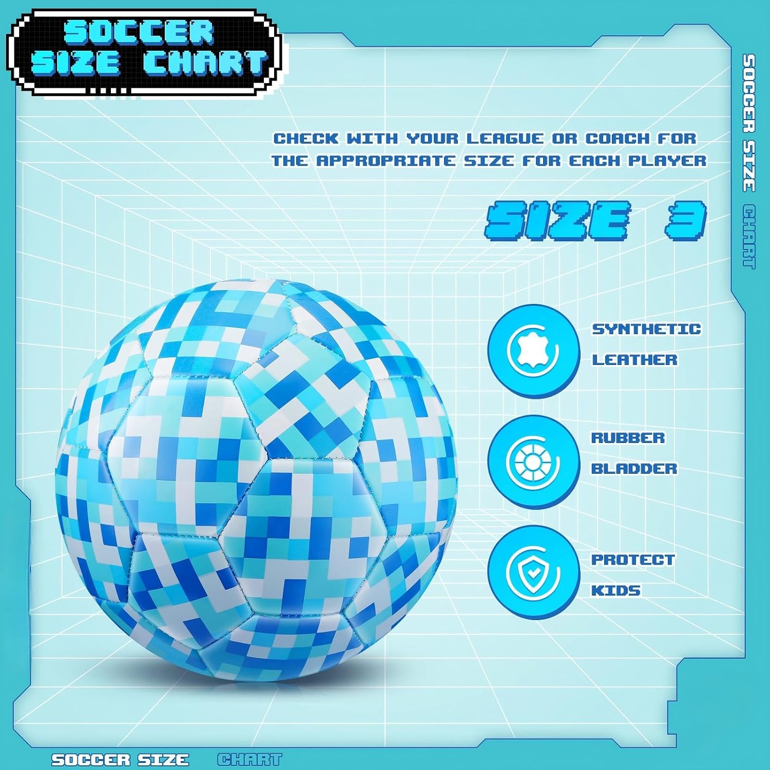 HyDren Size 3 Soccer Ball for Kids with Pump Age 3-5 Pixel Sport Soccer Ball for Toddlers Boys Girls Indoor Outdoor Training Games Back to School(Blue)