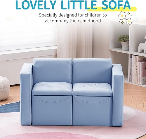 Miniatura 17 de UNICOO Sofá para niños, juego doble 2 en 1, sofá convertido a mesa y 2 sillas, sofá para niños y niñas, sillón con caja de almacenamiento