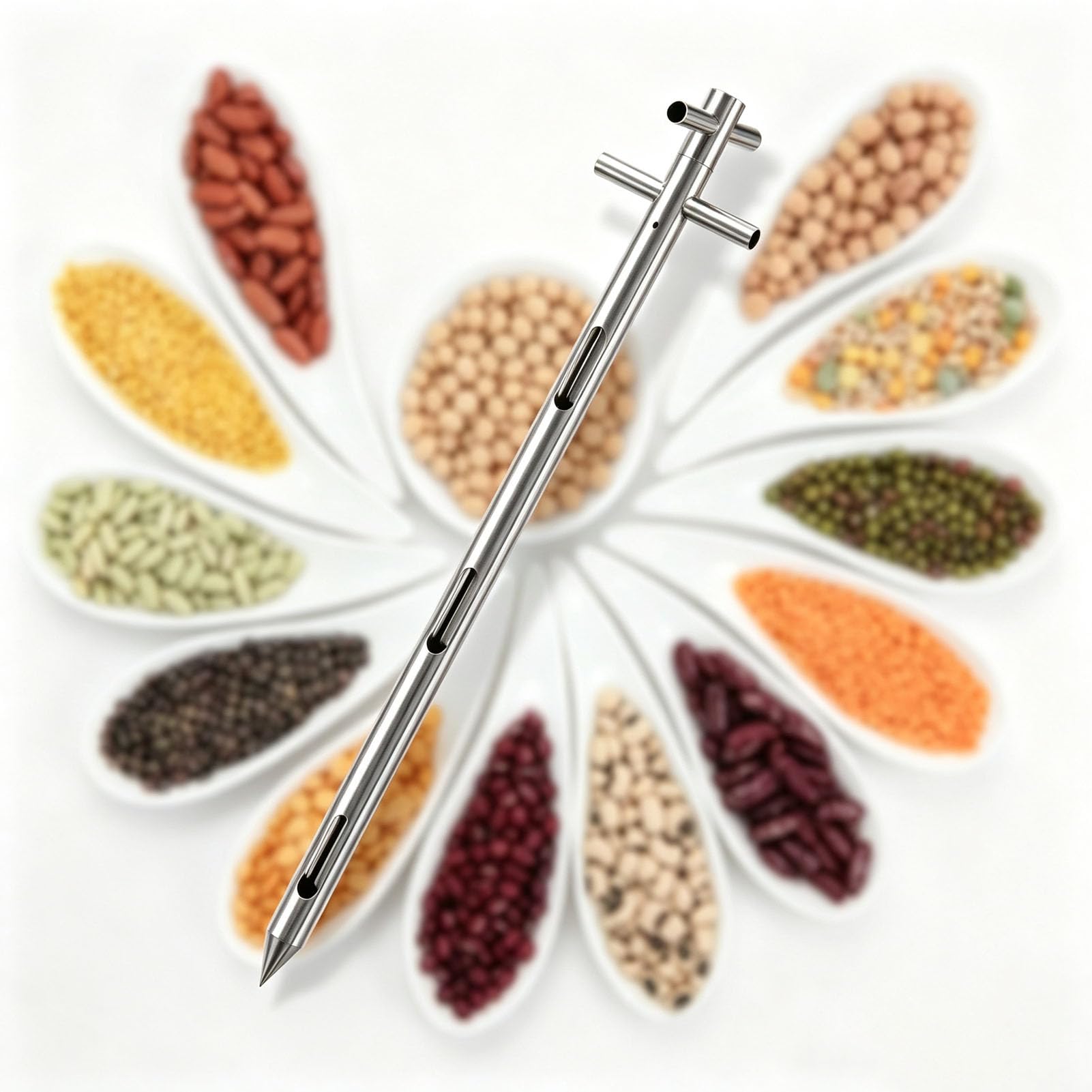 Muestreador de Granos,Sonda Giratoria de Doble Tubo 3 Zonas | Herramienta de Muestreo de Precisión en Acero Inoxidable para Gránulos Polvos Alimentos Cemento y Fertilizantes de Granja