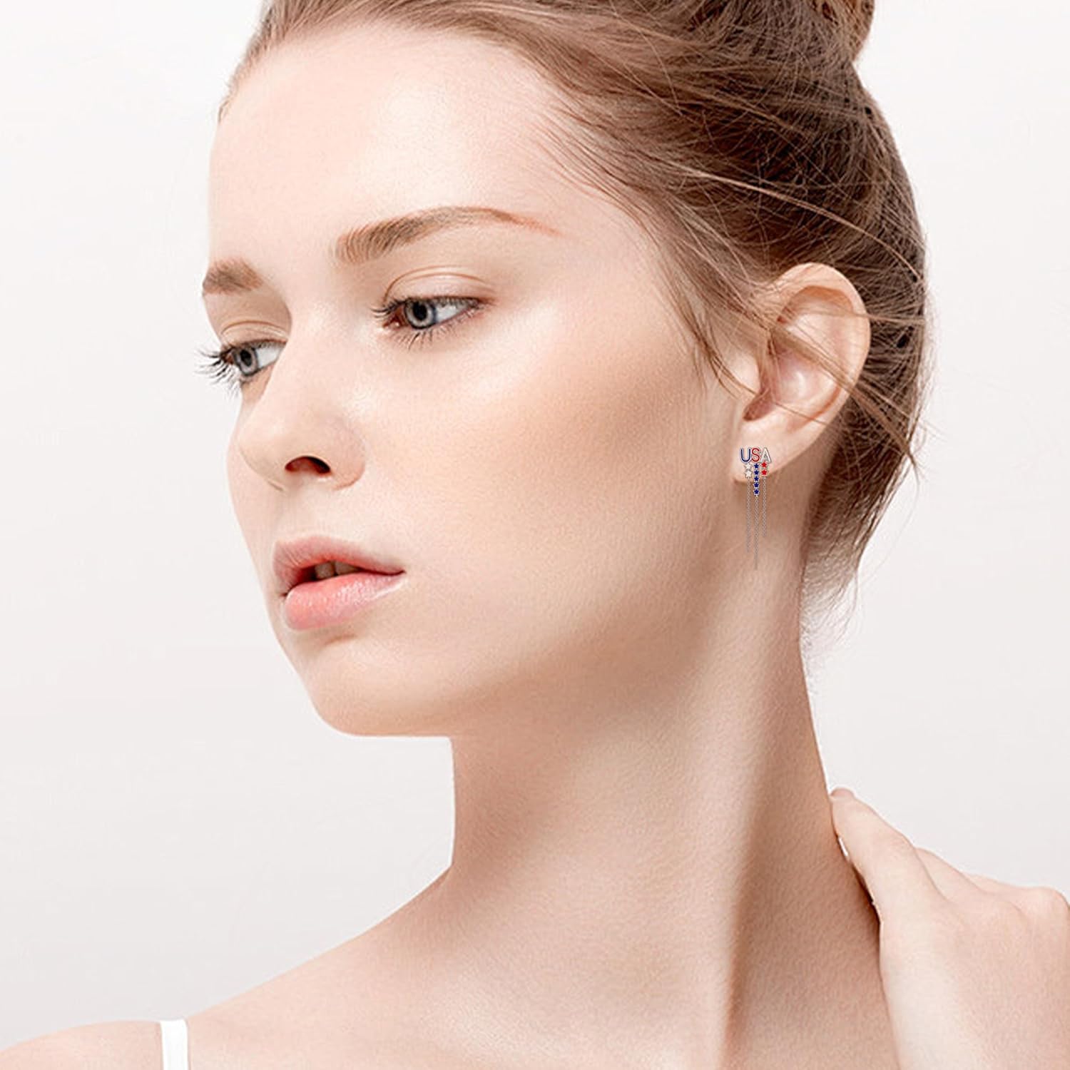 ONEFINITY American Flag Earrings 925 Sterling Silver 4th of July Earrings Dangle Star American Flag Anniversary Jewelry Patriotic Independence Days Gifts for Women - Image 2