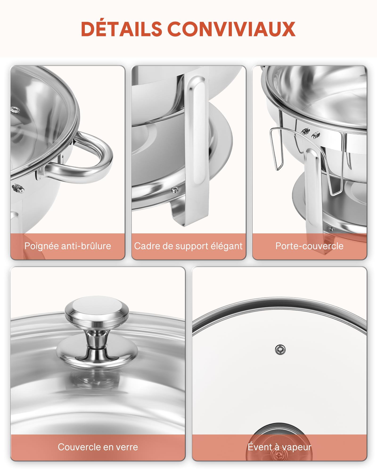 WILPREP Lot de 4 Buffets Chauffants Ronds Chafing Dish Rond 5,5L Chauffe Plat à Combustible en Acier Inoxydable Alimentaire avec Couvercle en Verre pour Les Fêtes Buffets Banquets Dîners