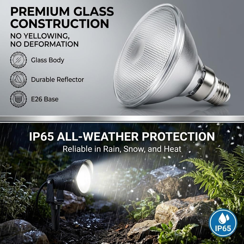 Glass Reflector PAR38 LED Bulbs,Warm White Light,18W,Indoor